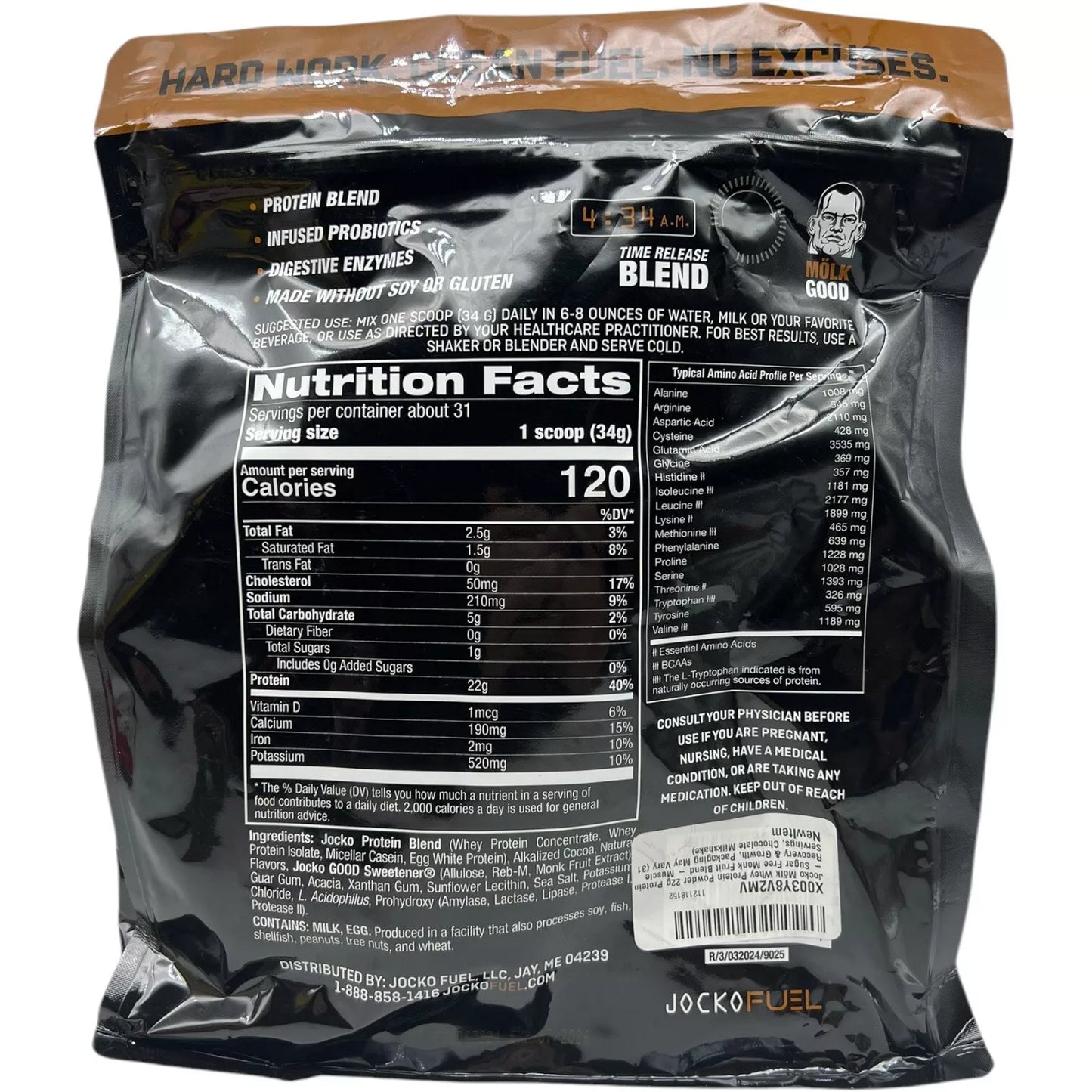Jocko MOLK Whey Protein Blend Powder 22g - 2 lb Bags Chocolate