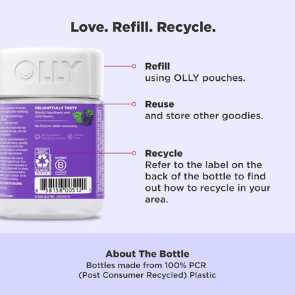 OLLY Sleep Gummy Supplement, 3mg Melatonin, L Theanine, Sleep Aid, Blackberry Flavor, 50 Count